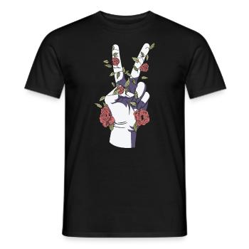 La main de la paix signale la paix positive florale - T-shirt homme - noir - Devant - AI Model Male 178 light (178cm)