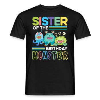 Sister of the birthday monster family - Men's T-Shirt - black - Front - AI Model Male 178 light (178cm)