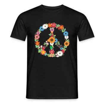 Bouquet de Signes de Paix Botanique - T-shirt homme - noir - Devant - AI Model Male 178 light (178cm)