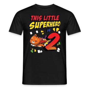 This little superhero is 2 cat owners 2. - Men's T-Shirt - black - Front - AI Model Male 178 light (178cm)