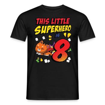 This little superhero is 8 cat owners 8. - Men's T-Shirt - black - Front - AI Model Male 178 light (178cm)