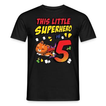 This little superhero is 5 cat owners 5. - Men's T-Shirt - black - Front - AI Model Male 178 light (178cm)
