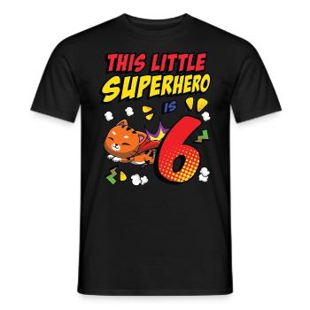 This little superhero is 6 cat owners 6. - Men's T-Shirt - black - Front - AI Model Male 178 light (178cm)