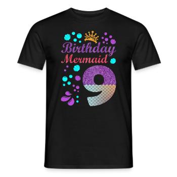 Birthday Mermaid 9 Shell Summer Vibe 9 - Men's T-Shirt - black - Front - AI Model Male 178 light (178cm)