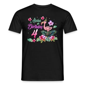 Aloha Anniversaire 4 Flamant Rose Bird 4ème anniversaire - T-shirt homme - noir - Devant - AI Model Male 178 light (178cm)