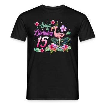 Aloha Birthday 15 Flamingo Bird 15th Birthday - Men's T-Shirt - black - Front - AI Model Male 178 light (178cm)