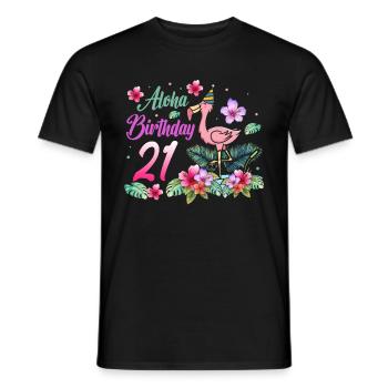 Aloha Anniversaire 21 Flamant rose Oiseau 21e anniversaire - T-shirt homme - noir - Devant - AI Model Male 178 light (178cm)