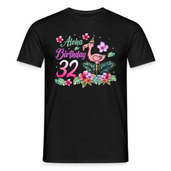 Aloha Birthday 32 Flamingo Bird 32nd Birthday - Men's T-Shirt - black - Front - AI Model Male 178 light (178cm)