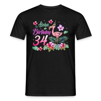 Aloha Birthday 34 Flamingo Bird 34th Birthday - Men's T-Shirt - black - Front - AI Model Male 178 light (178cm)