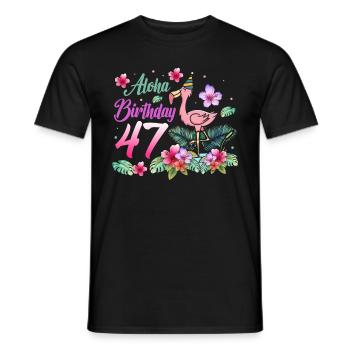 Aloha Birthday 47 Flamingo Bird 47th Birthday - Men's T-Shirt - black - Front - AI Model Male 178 light (178cm)