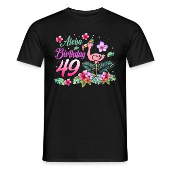 Aloha Anniversaire 49 Flamant rose Oiseau 49e anniversaire - T-shirt homme - noir - Devant - AI Model Male 178 light (178cm)