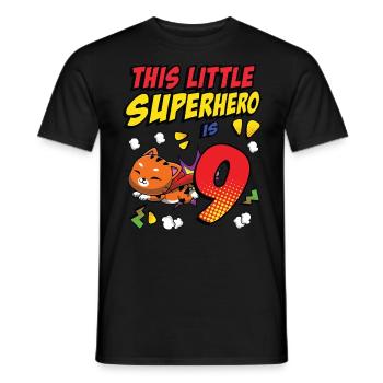 This little superhero is 9 cat owners 9. - Men's T-Shirt - black - Front - AI Model Male 178 light (178cm)