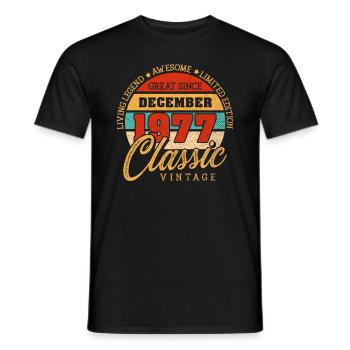 Rétro 45 ans Décembre 1977 Anniversaire Millésime - T-shirt homme - noir - Devant - AI Model Male 178 light (178cm)