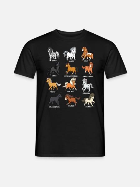 Many Horse Breeds - Cartoon Kawaii Horses - Men's T-Shirt - black