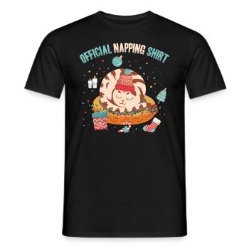 Official Napping Shirt Sleepy Cat Winter - Men's T-Shirt - black - Front - AI Model Male 178 light (178cm)