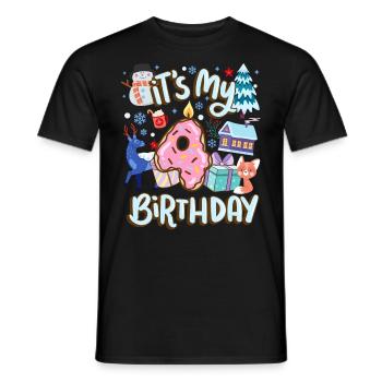It's my 4 birthday snowman holiday donut - Men's T-Shirt - black - Front - AI Model Male 178 light (178cm)
