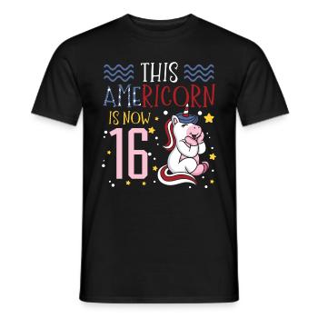 This Americorn is now 16 Unicorn Pony 4. - Men's T-Shirt - black - Front - AI Model Male 178 light (178cm)