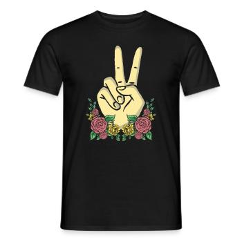 La main de la paix signale la paix positive florale - T-shirt homme - noir - Devant - AI Model Male 178 light (178cm)