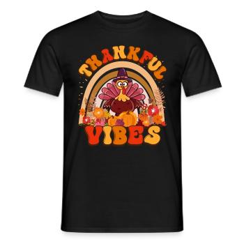 Thankful Vibes Thanksgiving Türkei Urlaub Blumen - Männer T-Shirt - Schwarz - Vorne - AI Model Male 178 light (178cm)