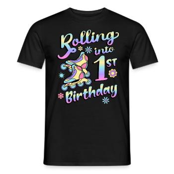 Rolling Into 1st Birthday Roller Skater Inline - Men's T-Shirt - black - Front - AI Model Male 178 light (178cm)