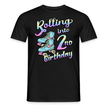 Rolling Into 2nd Birthday Quad Skater Rollschuhe - Männer T-Shirt - Schwarz - Vorne - AI Model Male 178 light (178cm)