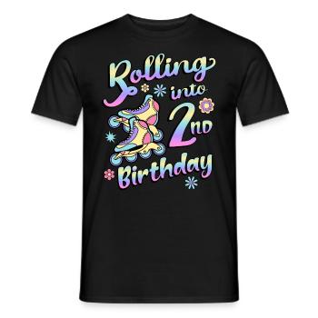 Rolling Into 2nd Birthday Roller Skater Inline - Men's T-Shirt - black - Front - AI Model Male 178 light (178cm)
