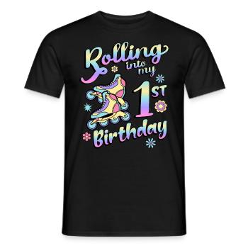 Rolling Into My 1st Birthday Roller Skater Inline - Men's T-Shirt - black - Front - AI Model Male 178 light (178cm)