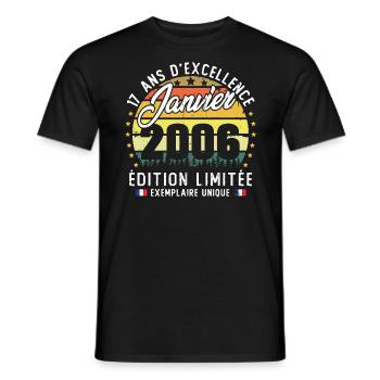 Vintage Cadeau Anniversaire 17 Ans Janvier 2006 - T-shirt homme - noir - Devant - AI Model Male 178 light (178cm)