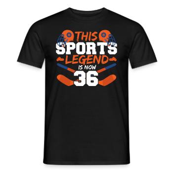 This sports legend is now 36, ice hockey game - Men's T-Shirt - black - Front - AI Model Male 178 light (178cm)