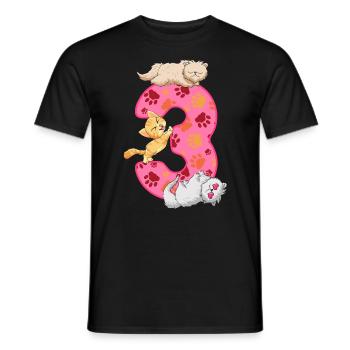 Chaton 3ème anniversaire | Chemise d’anniversaire de chat | - T-shirt homme - noir - Devant - AI Model Male 178 light (178cm)
