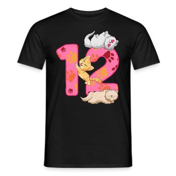 Chaton de 12 ans | Chemise d’anniversaire de chat - T-shirt homme - noir - Devant - AI Model Male 178 light (178cm)