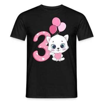 Chaton 3ème anniversaire | Chemise d’anniversaire de chat | - T-shirt homme - noir - Devant - AI Model Male 178 light (178cm)