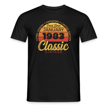 Rétro 40 ans Janvier 1983 Anniversaire Millésime - T-shirt homme - noir - Devant - AI Model Male 178 light (178cm)
