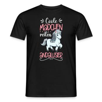 Coole Mädchen reiten Andalusier - Männer T-Shirt - Schwarz - Vorne - AI Model Male 178 light (178cm)