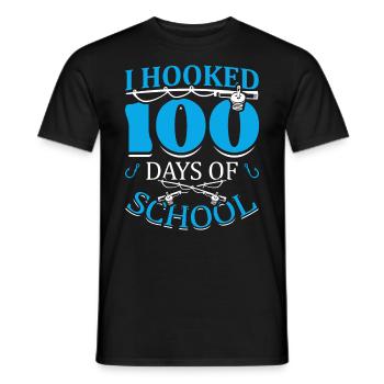 I hooked 100 days of school Fischer fish hook - Men's T-Shirt - black - Front - AI Model Male 178 light (178cm)