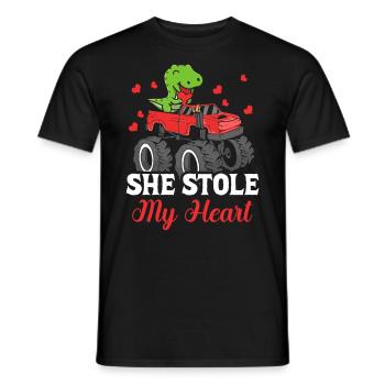 She stole my heart Dinosaur T-rex - Men's T-Shirt - black - Front - AI Model Male 178 light (178cm)