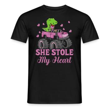 She stole my heart Dinosaur T-rex - Men's T-Shirt - black - Front - AI Model Male 178 light (178cm)
