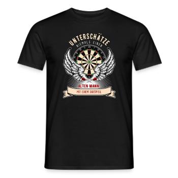 Unterschätze nie einen alten Mann Darts Dartpfeil - Männer T-Shirt - Schwarz - Vorne - AI Model Male 178 light (178cm)