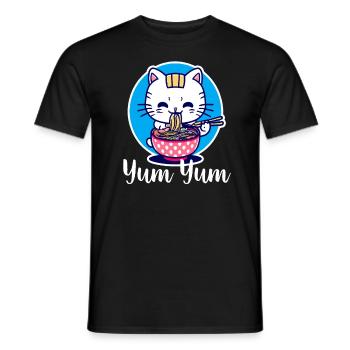 Niedliche Katze isst Ramen - Anime - Manga - Männer T-Shirt - Schwarz - Vorne - AI Model Male 178 light (178cm)