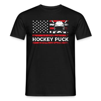 Hockey Puck Amerikanische Flagge Eishockey Team - Männer T-Shirt - Schwarz - Vorne - AI Model Male 178 light (178cm)