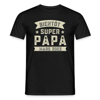 Bientôt Super Papa Mars 2023 cadeau Futur Papa - T-shirt homme - noir - Devant - AI Model Male 178 light (178cm)