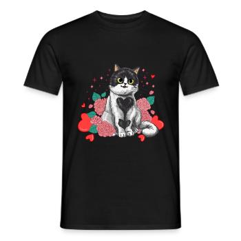 Mignon jouet pour chat Love Hearts Rose - T-shirt homme - noir - Devant - AI Model Male 178 light (178cm)