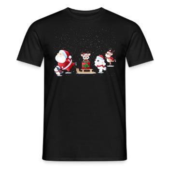 Cute Santa Claus Penguin Reindeer - Men's T-Shirt - black - Front - AI Model Male 178 light (178cm)