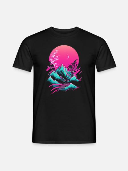 Vaporwave Abstrakte Landschaft Mond Baum - Männer T-Shirt - Schwarz