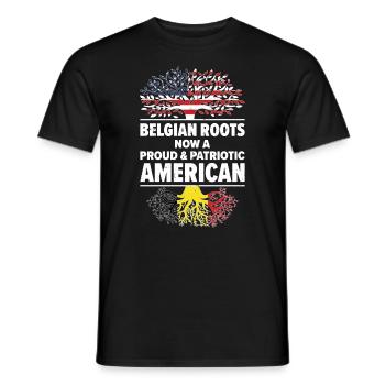 Lieu de naissance : Belgique, Belgique, Américain, États-Unis - T-shirt homme - noir - Devant - AI Model Male 178 light (178cm)