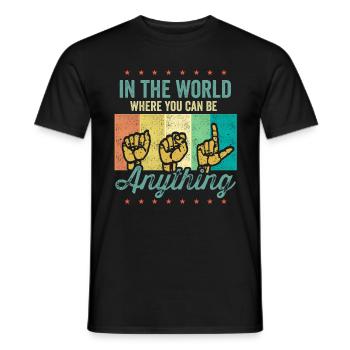 Langue des signes américaine ASL dans le monde, en - T-shirt homme - noir - Devant - AI Model Male 178 light (178cm)