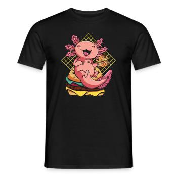 Axolotl Pet Cute Eating Burger and Drinks - Men's T-Shirt - black - Front - AI Model Male 178 light (178cm)