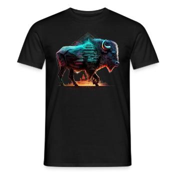 Bison Forest Wildlife Farmer Mountains Animal Animal Motif - Men's T-Shirt - black - Front - AI Model Male 178 light (178cm)
