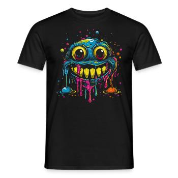 Crazy Melting Smilie Monster Psychedelic - Men's T-Shirt - black - Front - AI Model Male 178 light (178cm)