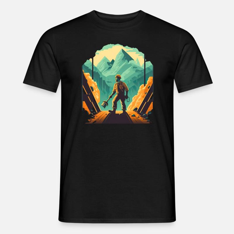Retro Minenarbeiter mit Schaufel - Männer T-Shirt - Schwarz